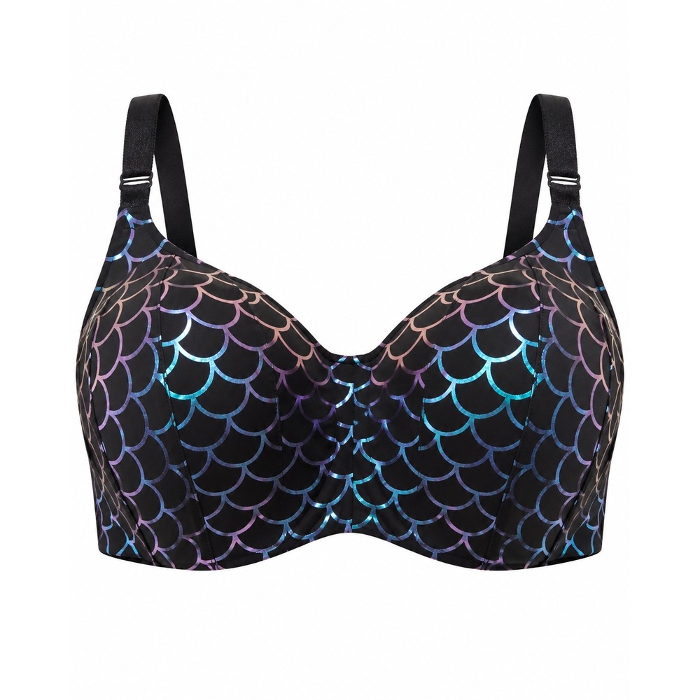 Torrid Bra 40C Black Iridescent Mermaid Scale Wireless Holographic Sirencore